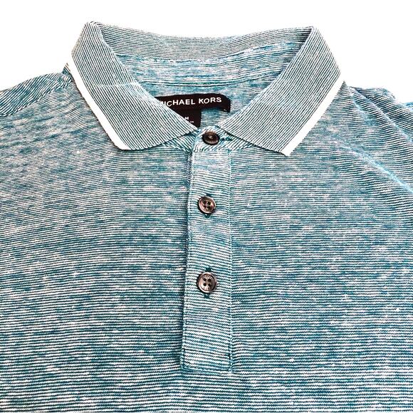 Michael Kors Turquoise White Skinny Stripe Polo Shirt - Picture 10 of 14